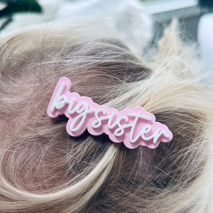 Personalized Big Sister Theme Custom Name Soft Handwriting Font Cute Acrylic Hair Clip