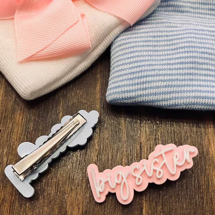 Personalized Big Sister Theme Custom Name Soft Handwriting Font Cute Acrylic Hair Clip