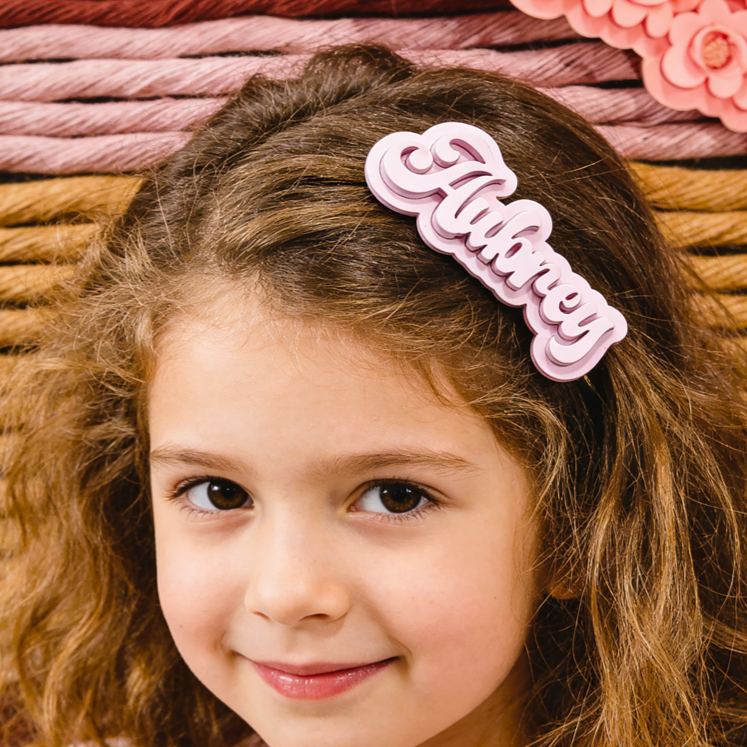 Personalized Cute Name Theme Custom Pink Bubble Letter Style Girly Art Acrylic Hair Clip