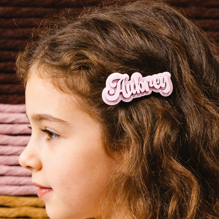 Personalized Cute Name Theme Custom Pink Bubble Letter Style Girly Art Acrylic Hair Clip
