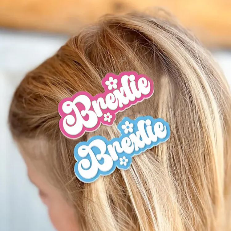 Personalized Adorable Name Theme Custom Bold Letter Style with Stars Accent Acrylic Hair Clip