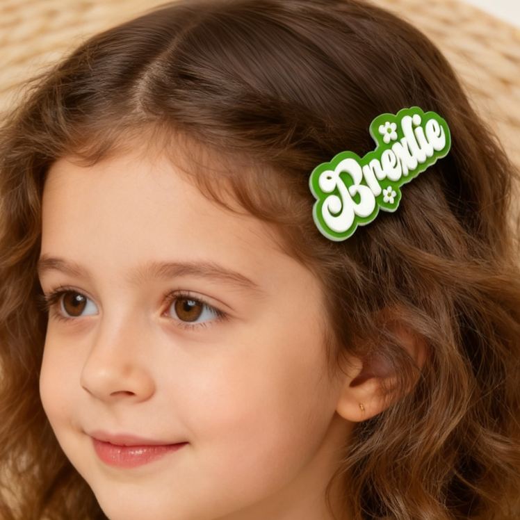 Personalized Adorable Name Theme Custom Bold Letter Style with Stars Accent Acrylic Hair Clip