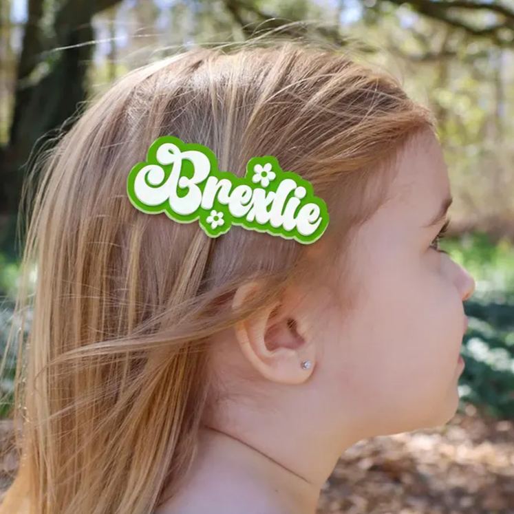 Personalized Adorable Name Theme Custom Bold Letter Style with Stars Accent Acrylic Hair Clip