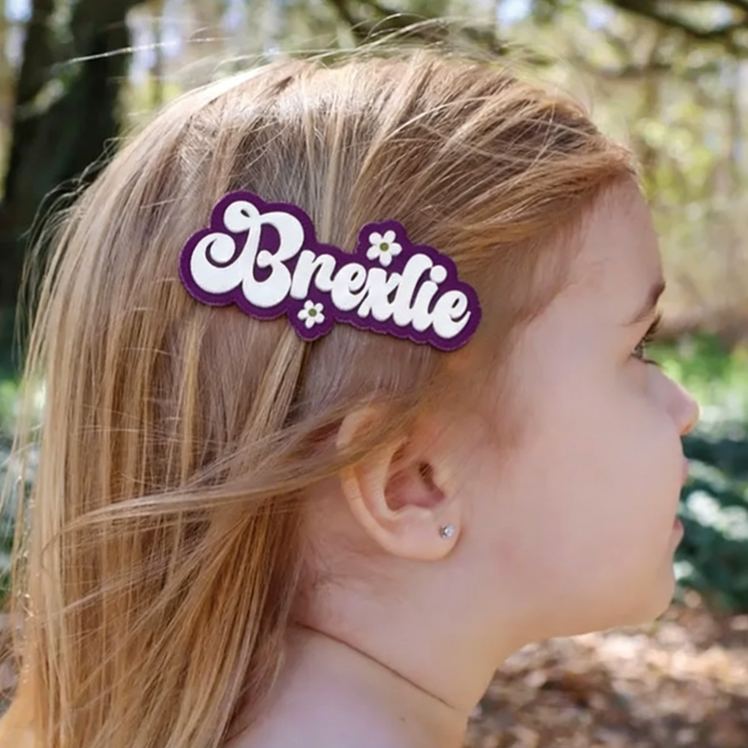 Personalized Adorable Name Theme Custom Bold Letter Style with Stars Accent Acrylic Hair Clip