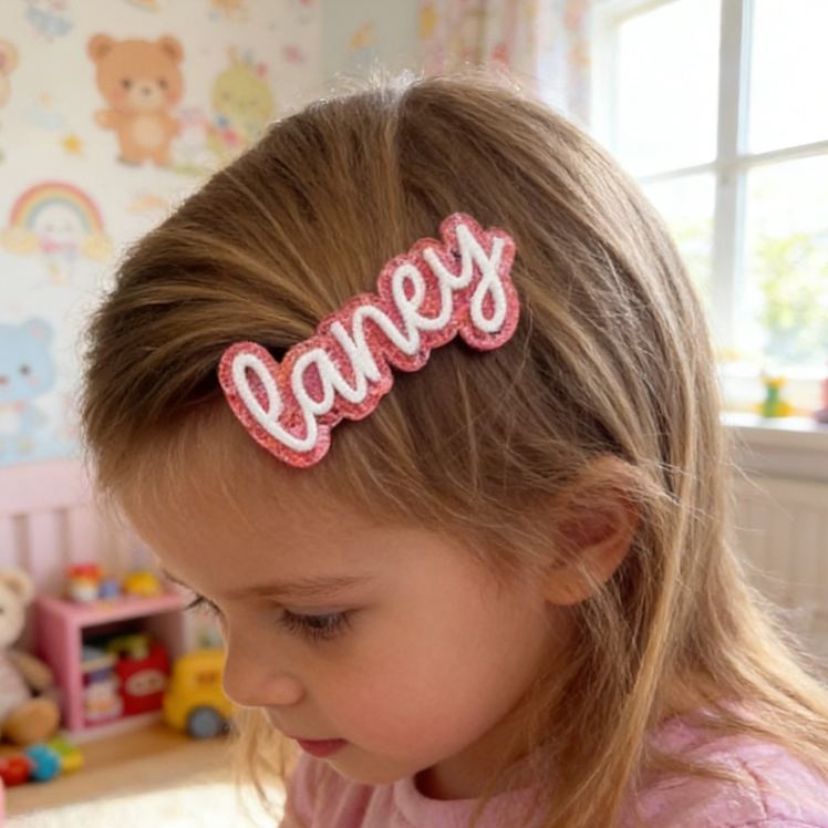 Personalized Lovely Name Theme Custom Handwriting Style Pink Aesthetic Design Acrylic Hair Clip