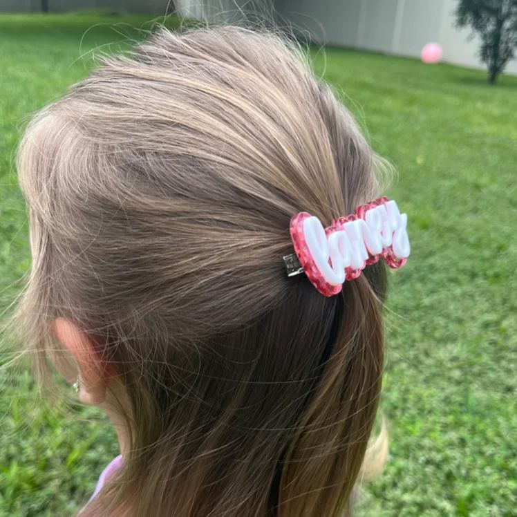 Personalized Lovely Name Theme Custom Handwriting Style Pink Aesthetic Design Acrylic Hair Clip