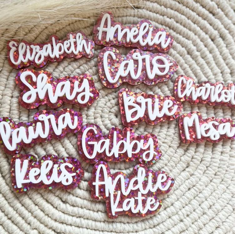Personalized Lovely Name Theme Custom Handwriting Style Pink Aesthetic Design Acrylic Hair Clip