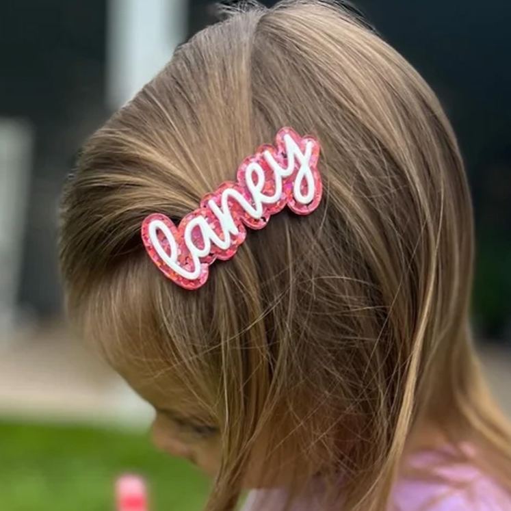Personalized Lovely Name Theme Custom Handwriting Style Pink Aesthetic Design Acrylic Hair Clip