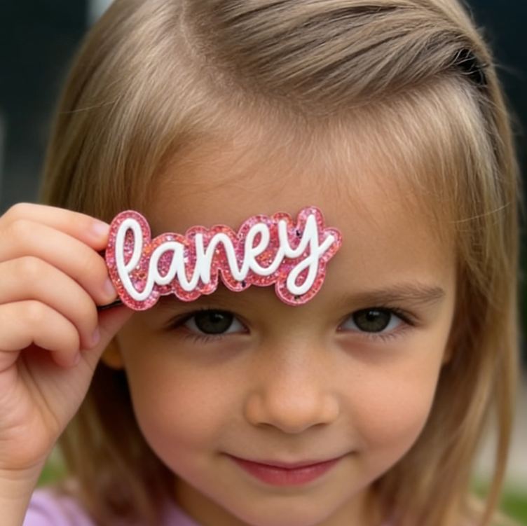 Personalized Lovely Name Theme Custom Handwriting Style Pink Aesthetic Design Acrylic Hair Clip