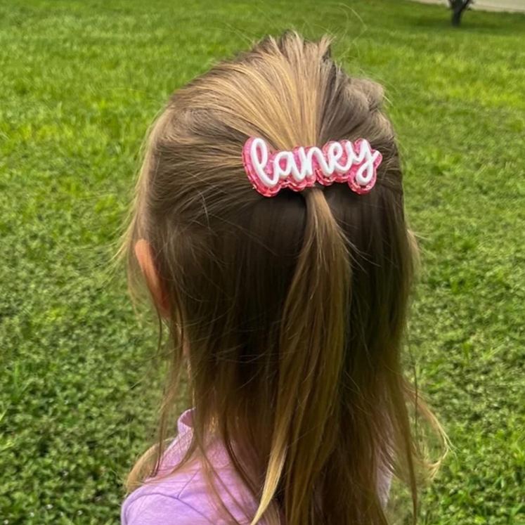 Personalized Lovely Name Theme Custom Handwriting Style Pink Aesthetic Design Acrylic Hair Clip