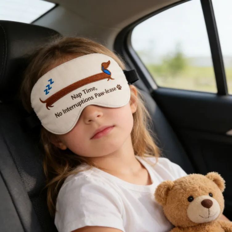 Personalized Embroidered Dachshund Humorous Sleep Mask Custom Text All Day Comfort Whimsical Sleep Pal