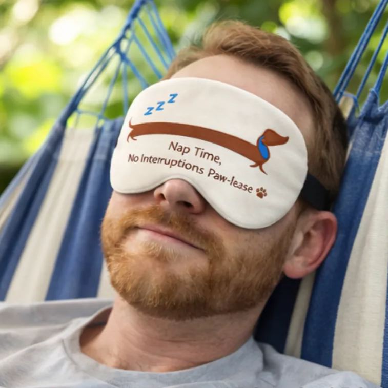 Personalized Embroidered Dachshund Humorous Sleep Mask Custom Text All Day Comfort Whimsical Sleep Pal