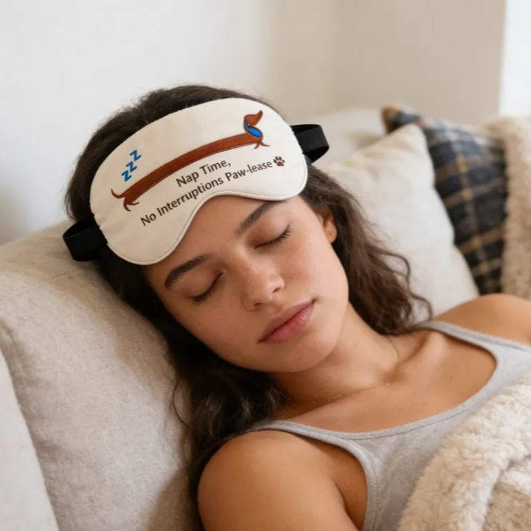 Personalized Embroidered Dachshund Humorous Sleep Mask Custom Text All Day Comfort Whimsical Sleep Pal