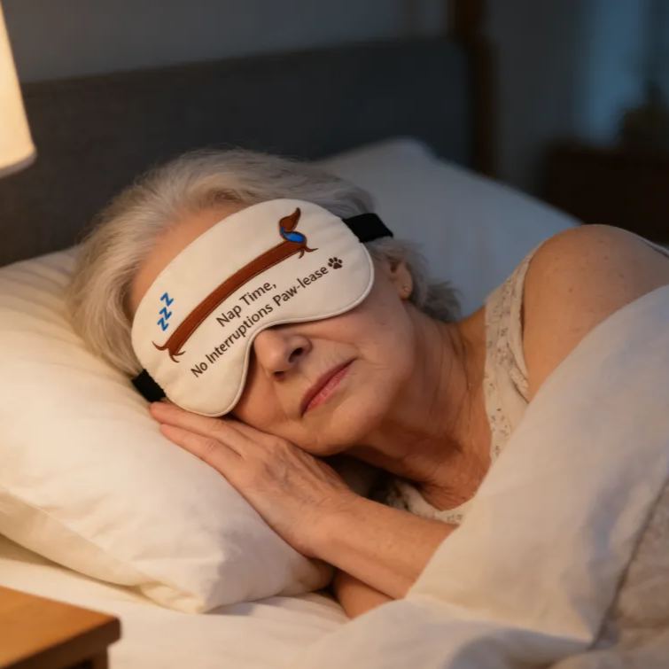 Personalized Embroidered Dachshund Humorous Sleep Mask Custom Text All Day Comfort Whimsical Sleep Pal