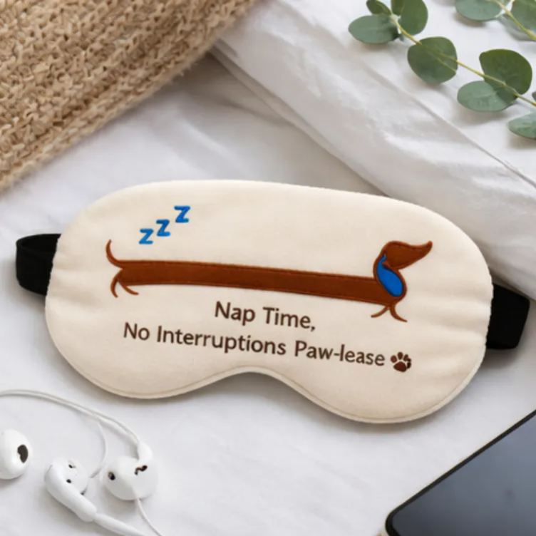 Personalized Embroidered Dachshund Humorous Sleep Mask Custom Text All Day Comfort Whimsical Sleep Pal