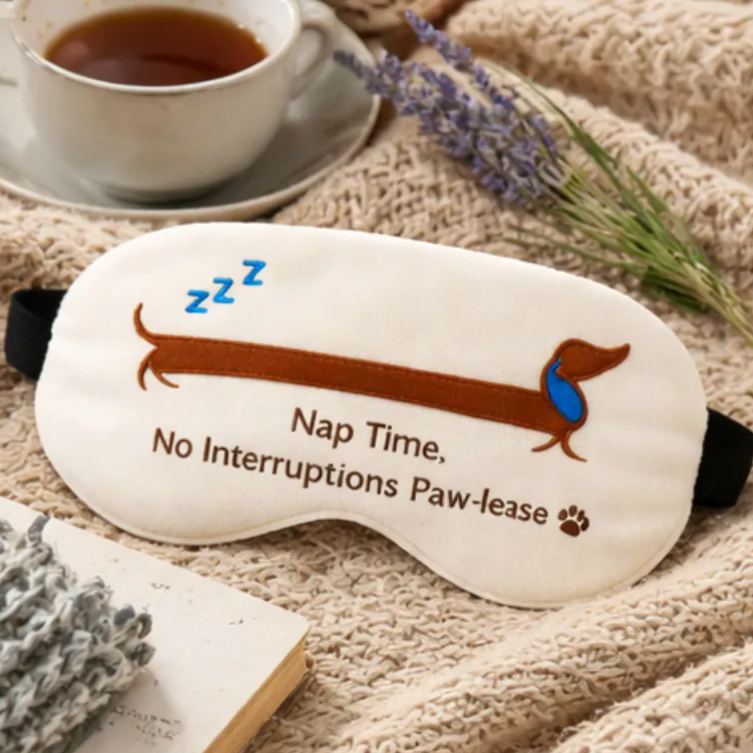 Personalized Embroidered Dachshund Humorous Sleep Mask Custom Text All Day Comfort Whimsical Sleep Pal