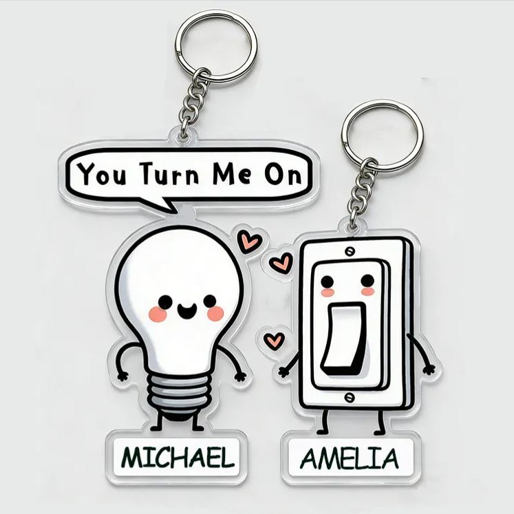 Personalized Control Your Love Switch Couple Keychain Custom Text Interactive Holiday Gift for Couples