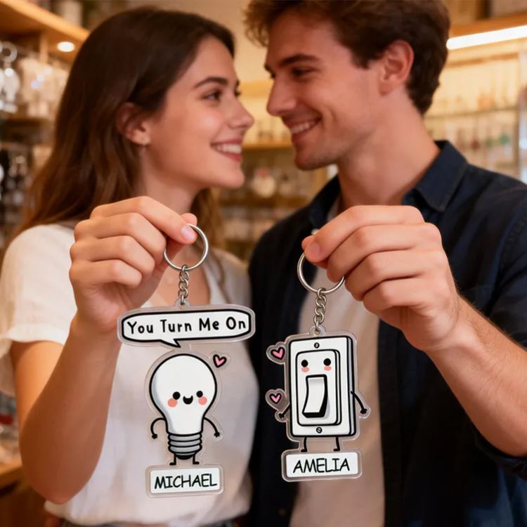 Personalized Control Your Love Switch Couple Keychain Custom Text Interactive Holiday Gift for Couples