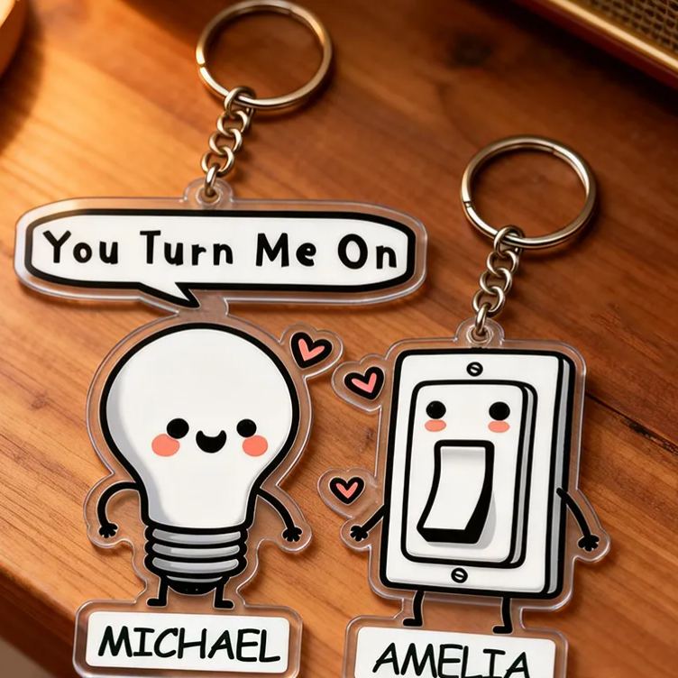 Personalized Control Your Love Switch Couple Keychain Custom Text Interactive Holiday Gift for Couples