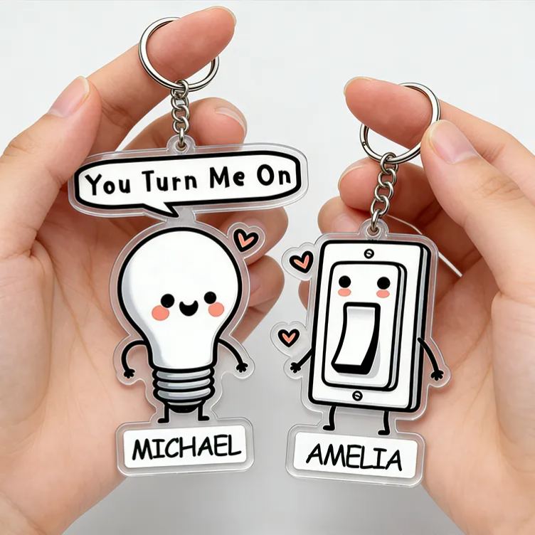Personalized Control Your Love Switch Couple Keychain Custom Text Interactive Holiday Gift for Couples