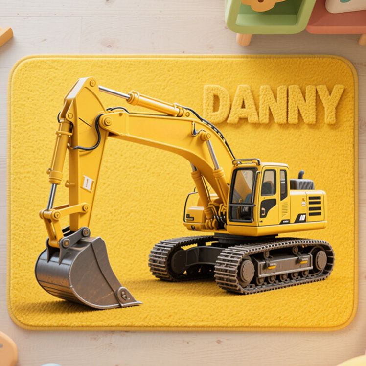 Personalized Fun Construction Theme Custom Name Heavy Equipment Vehicle Design Carpet Rug for Kids