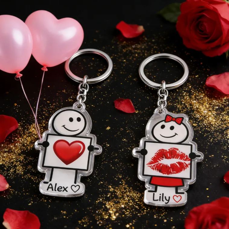 Personalized Minimalist Stick Figures Couple Keychain Custom Names Expressing Love Symbolic Holiday Gift for Couples