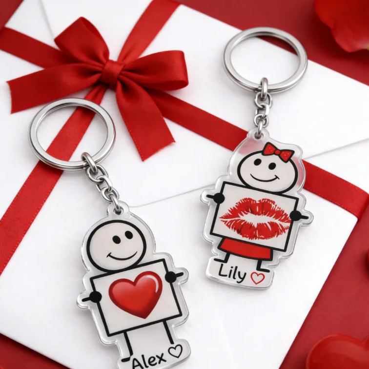 Personalized Minimalist Stick Figures Couple Keychain Custom Names Expressing Love Symbolic Holiday Gift for Couples