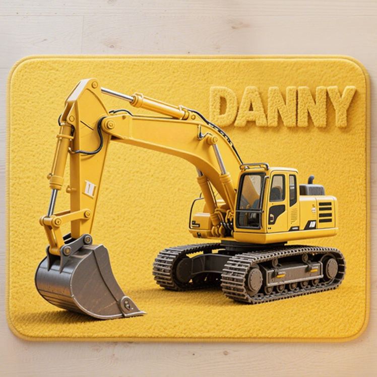 Personalized Fun Construction Theme Custom Name Heavy Equipment Vehicle Design Carpet Rug for Kids