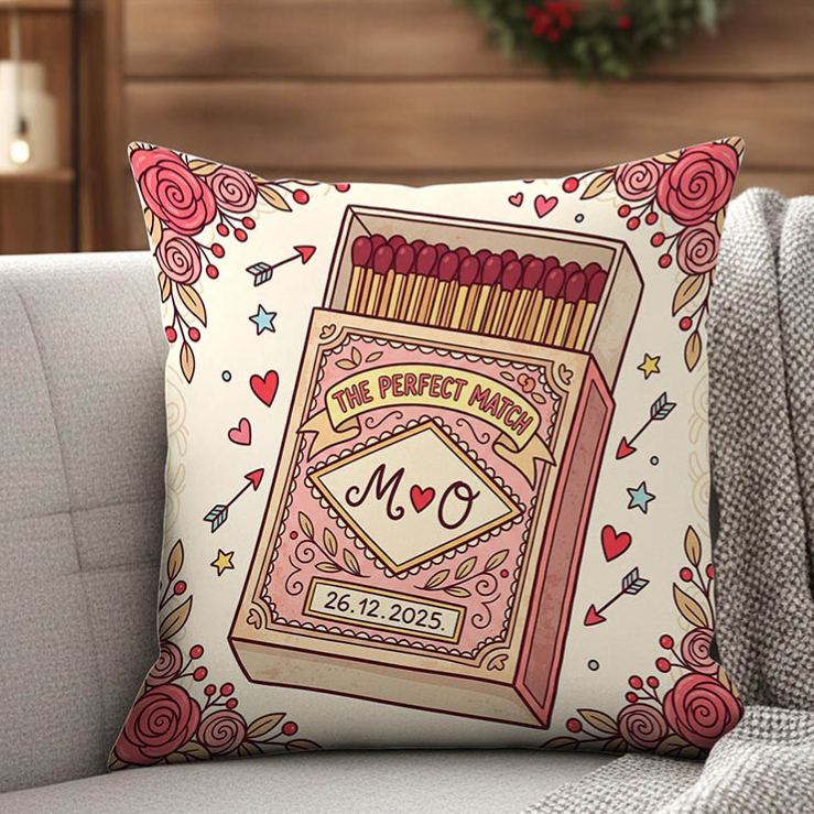 Personalized The Perfect Match Pillow Romantic Matchbox Design Couple Pillow Valentine's Gift Throw Pillow for Wife Anniversary Gift