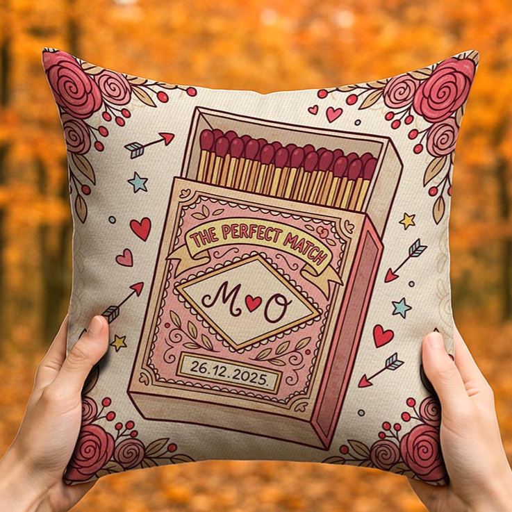Personalized The Perfect Match Pillow Romantic Matchbox Design Couple Pillow Valentine's Gift Throw Pillow for Wife Anniversary Gift