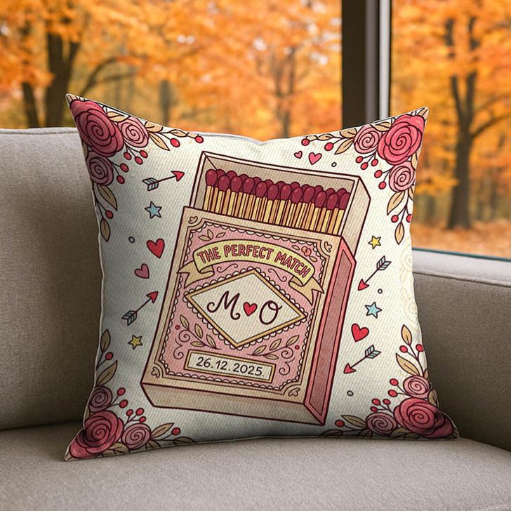 Personalized The Perfect Match Pillow Romantic Matchbox Design Couple Pillow Valentine's Gift Throw Pillow for Wife Anniversary Gift