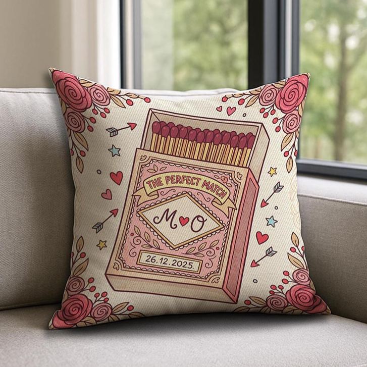 Personalized The Perfect Match Pillow Romantic Matchbox Design Couple Pillow Valentine's Gift Throw Pillow for Wife Anniversary Gift