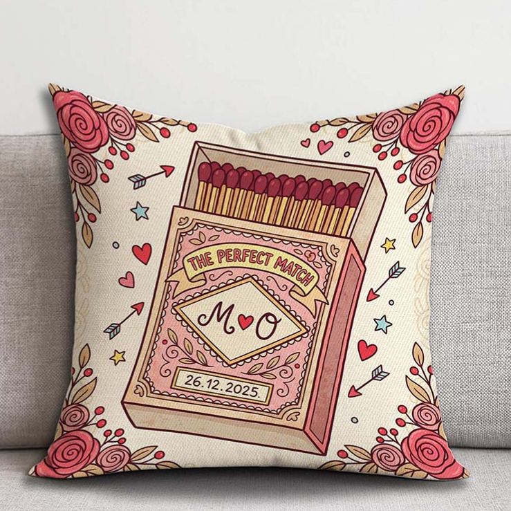 Personalized The Perfect Match Pillow Romantic Matchbox Design Couple Pillow Valentine's Gift Throw Pillow for Wife Anniversary Gift