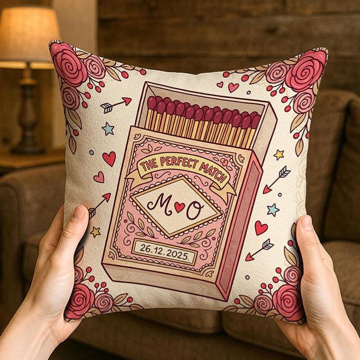 Personalized The Perfect Match Pillow Romantic Matchbox Design Couple Pillow Valentine's Gift Throw Pillow for Wife Anniversary Gift
