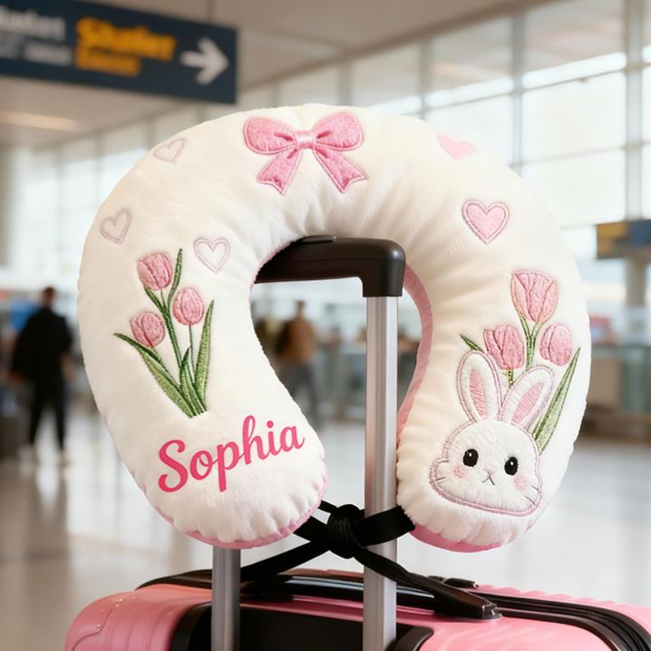 Personalized Cute Bunny U-Shaped Pillow with Custom Name for Kids Birthday Gift for Kids