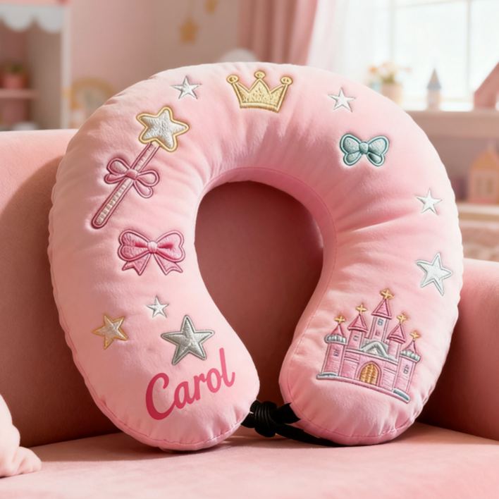 Personalized Pink Castle U-Shaped Pillow with Custom Name for Kids Birthday Gift for Kids