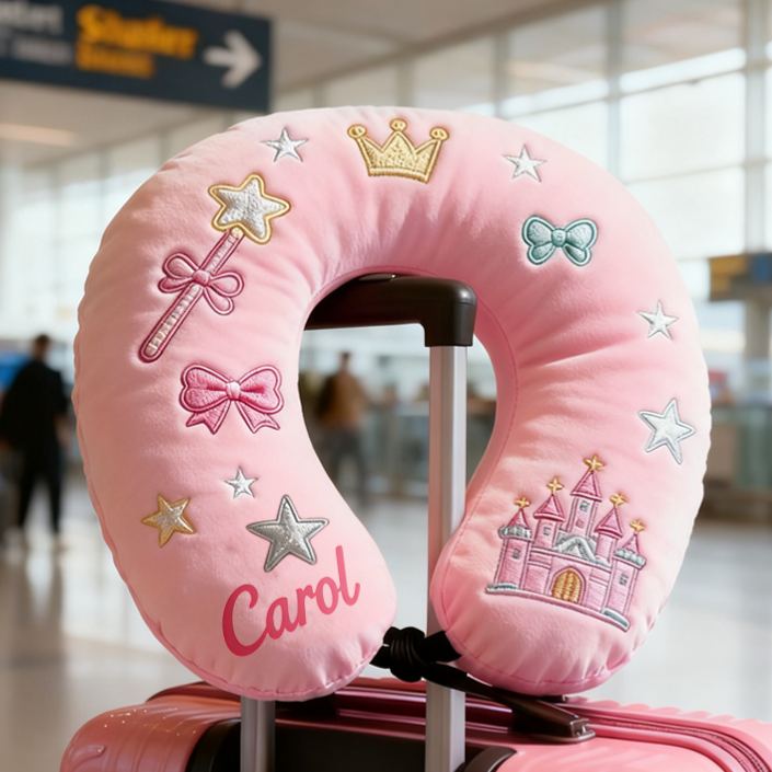 Personalized Pink Castle U-Shaped Pillow with Custom Name for Kids Birthday Gift for Kids