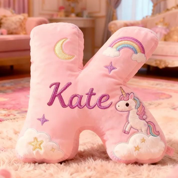 Personalized Cartoon Initials with Name Graphic 3D Print Pillow Christmas Gift for Kids 