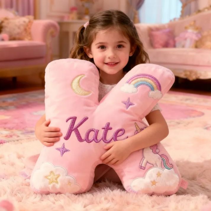 Personalized Cartoon Initials with Name Graphic 3D Print Pillow Christmas Gift for Kids 