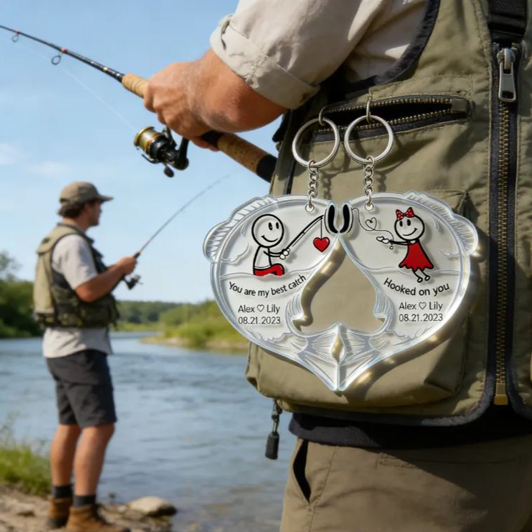 Personalized Fishing for Love Couple Keychain Engraved Keychain Metaphorical Holiday Gift for Partners