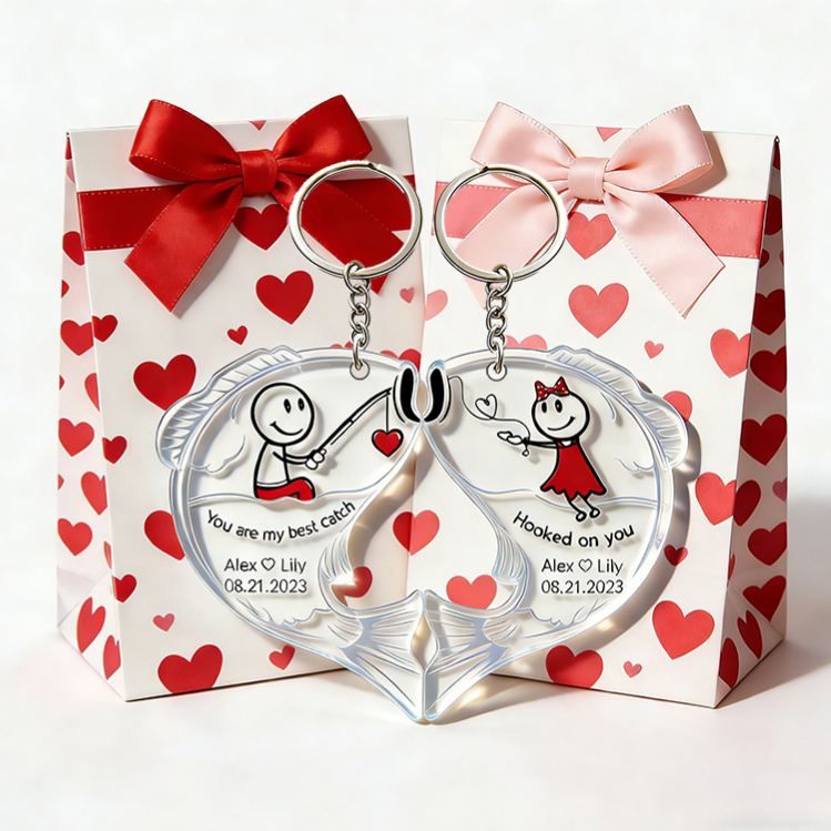 Personalized Fishing for Love Couple Keychain Engraved Keychain Metaphorical Holiday Gift for Partners