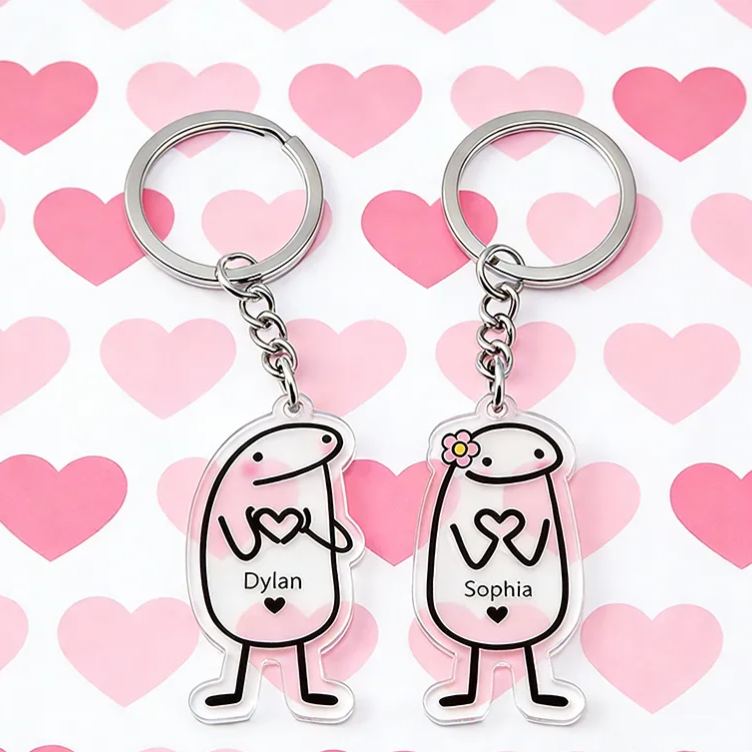 Personalized Heart Fluttering Moment Cartoon Keychain Engraved Keychain Whimsical Gift for Couples