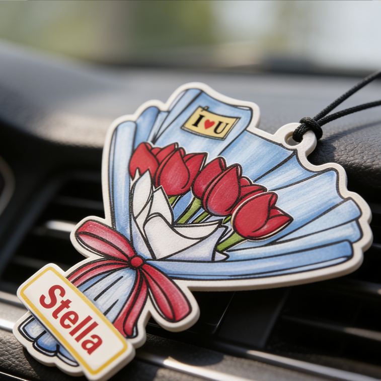 Personalized Cartoon Rose Bouquet Keychain Engraved Keychain Romantic Gift for Couples