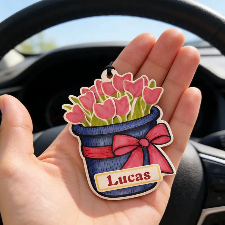 Personalized Engraved Tulip Keychain Cartoon Plant Design Adorable Gift for Him Gift for Her Flower Lovers