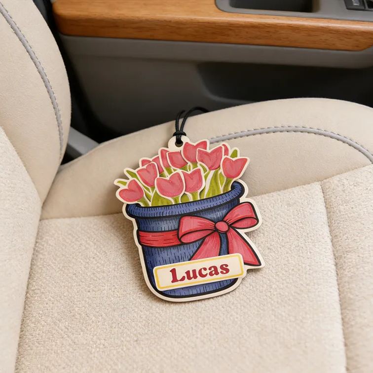 Personalized Engraved Tulip Keychain Cartoon Plant Design Adorable Gift for Him Gift for Her Flower Lovers