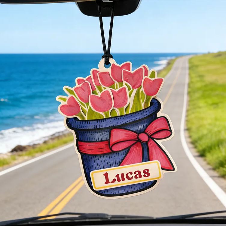 Personalized Engraved Tulip Keychain Cartoon Plant Design Adorable Gift for Him Gift for Her Flower Lovers