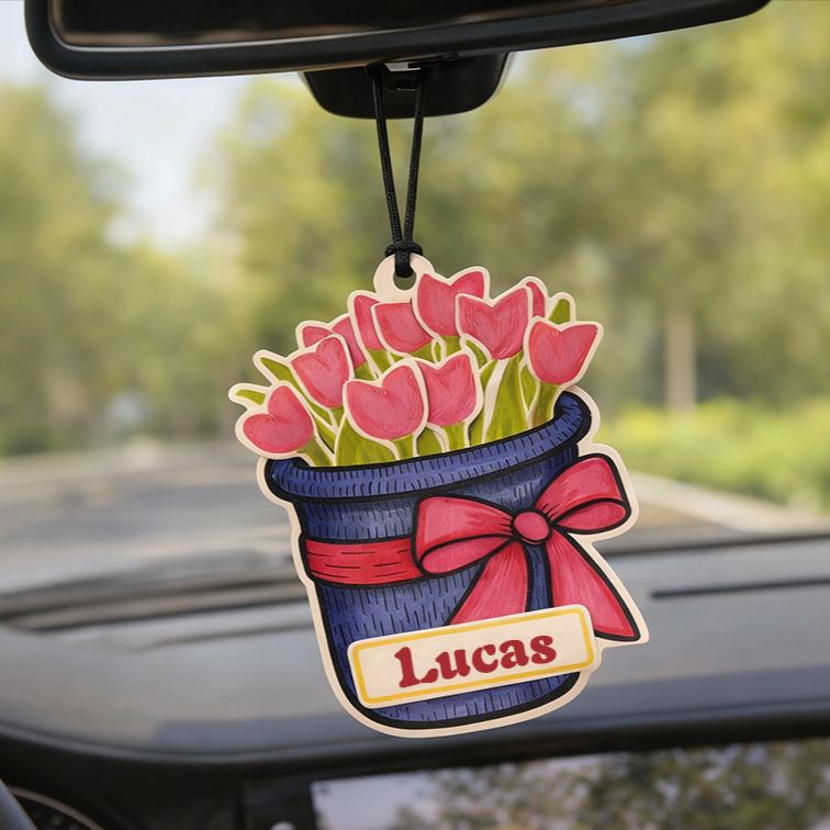 Personalized Engraved Tulip Keychain Cartoon Plant Design Adorable Gift for Him Gift for Her Flower Lovers