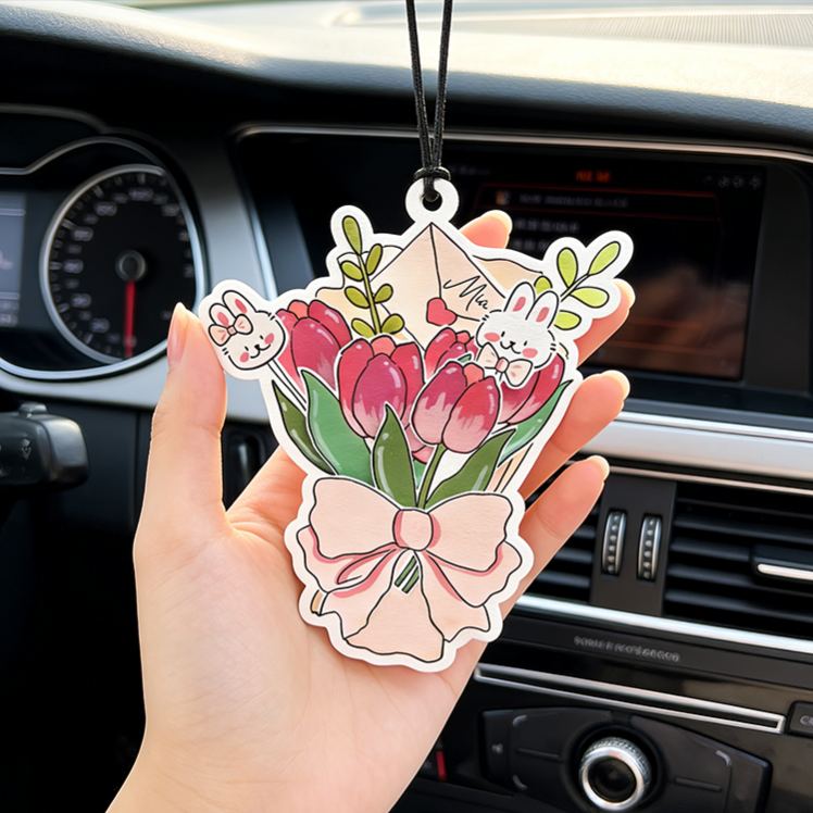 Personalized Rabbit Tulip Flower Keychain Engraved Keychain Whimsical Gift for Partners Romantic Holiday Present