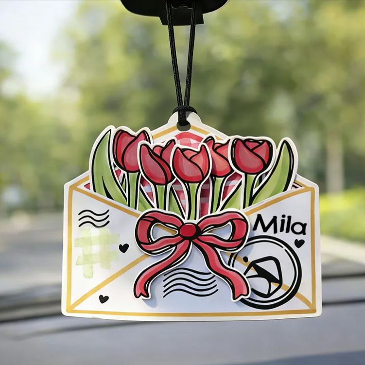 Personalized Blossom Envelope Keychain Engraved Keychain Meaningful Gift for Partners Love Message Holiday Present