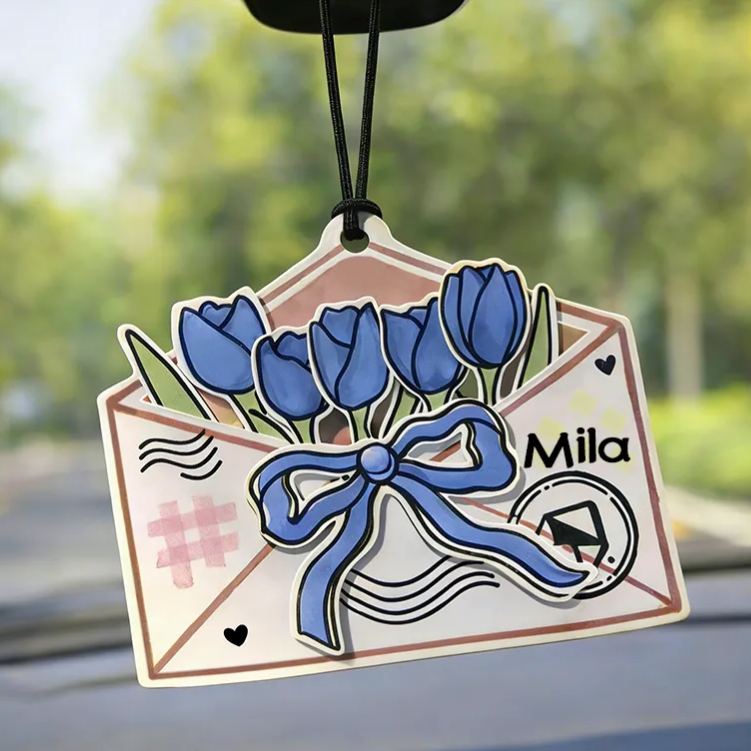 Personalized Blossom Envelope Keychain Engraved Keychain Meaningful Gift for Partners Love Message Holiday Present